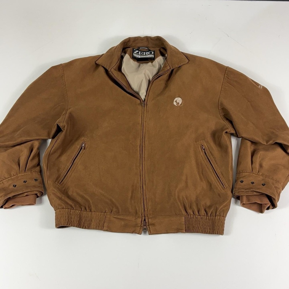 Zero Restriction Jacket Mens Medium Brown Microsuede Full Zip Golf Logo